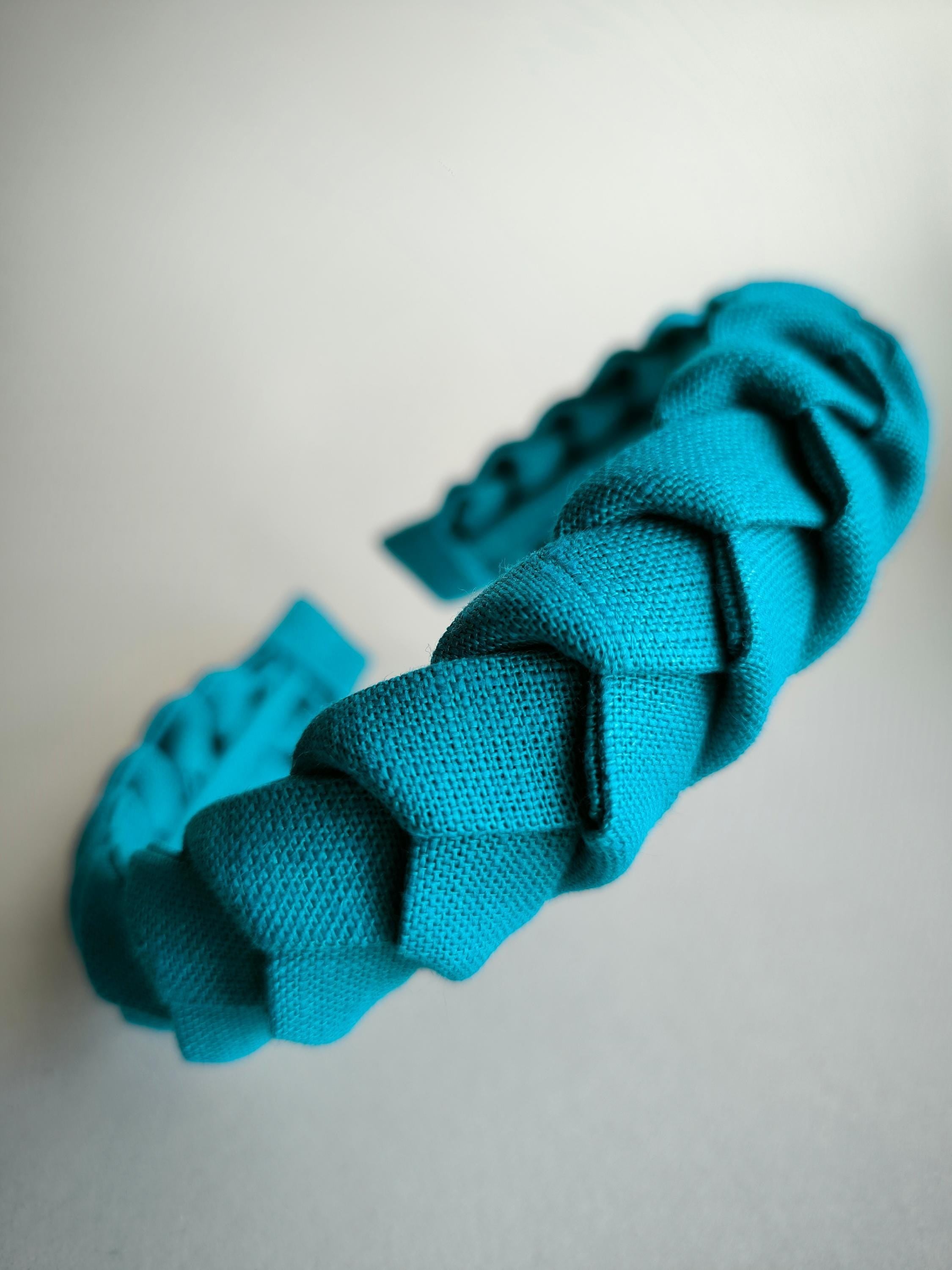 Aqua Blue Linen Braided Hairband