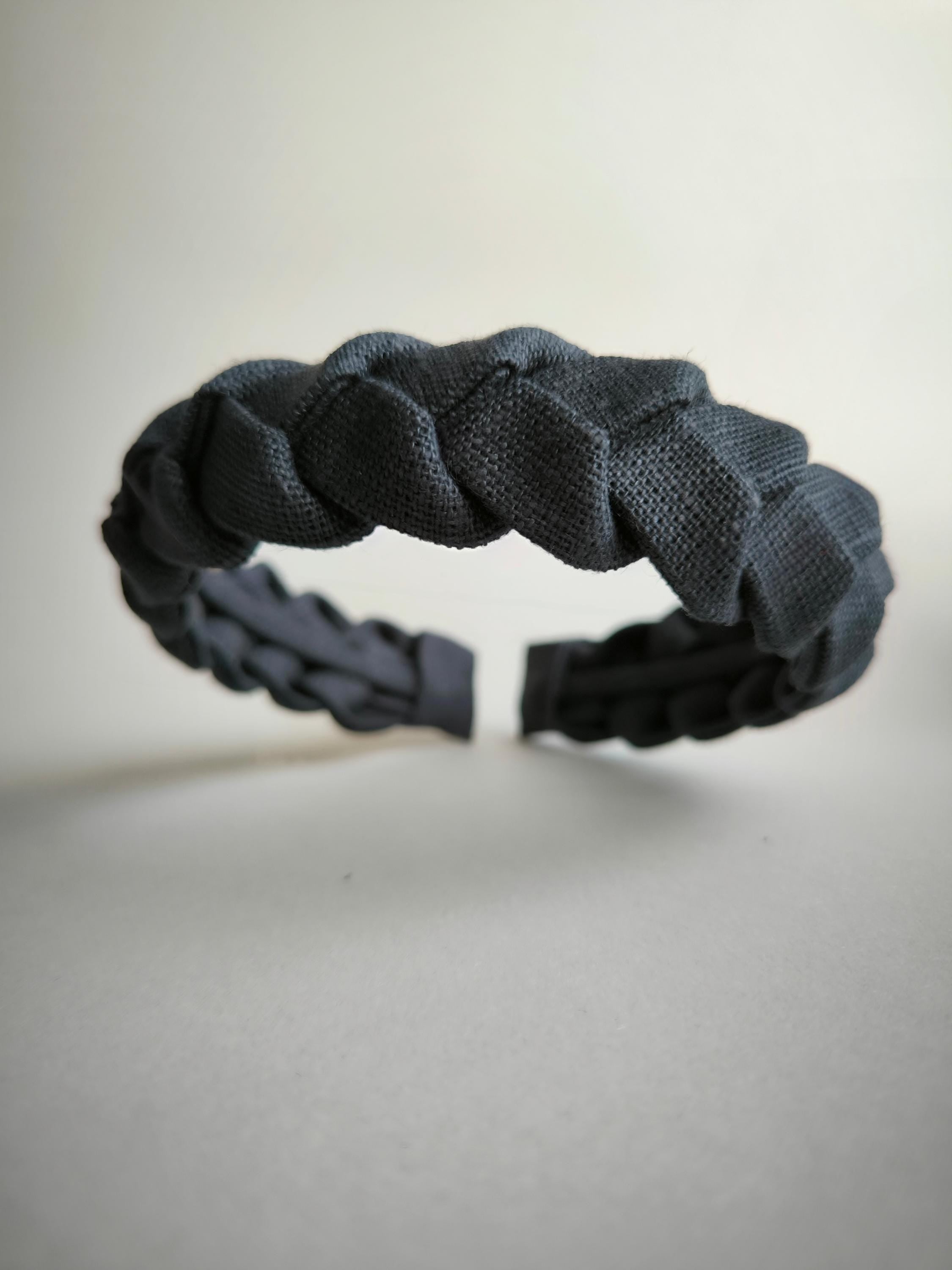 Braided Graphite Linen Hairband: Handmade Women's Headband
