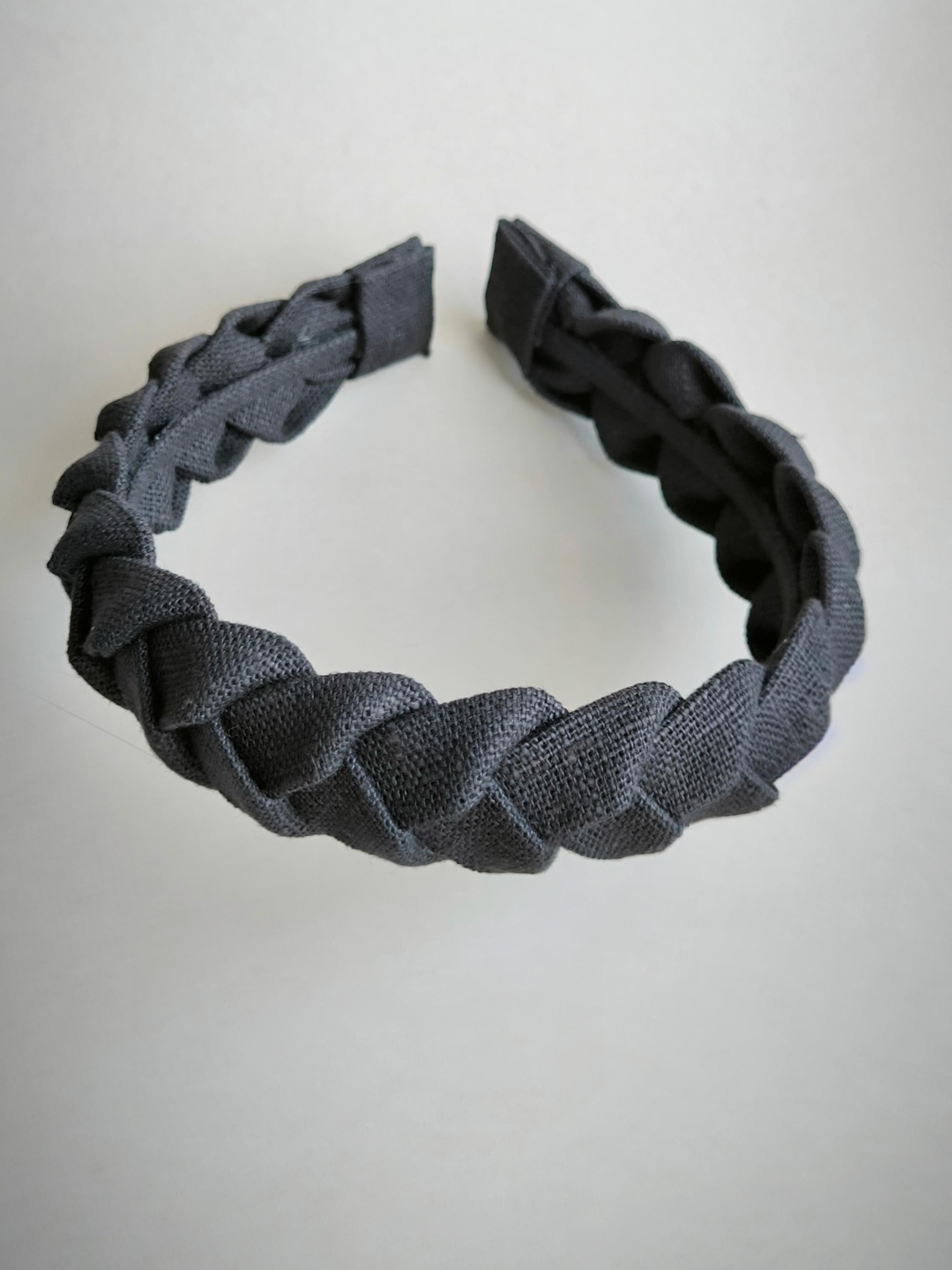 Braided Graphite Linen Hairband: Handmade Women's Headband
