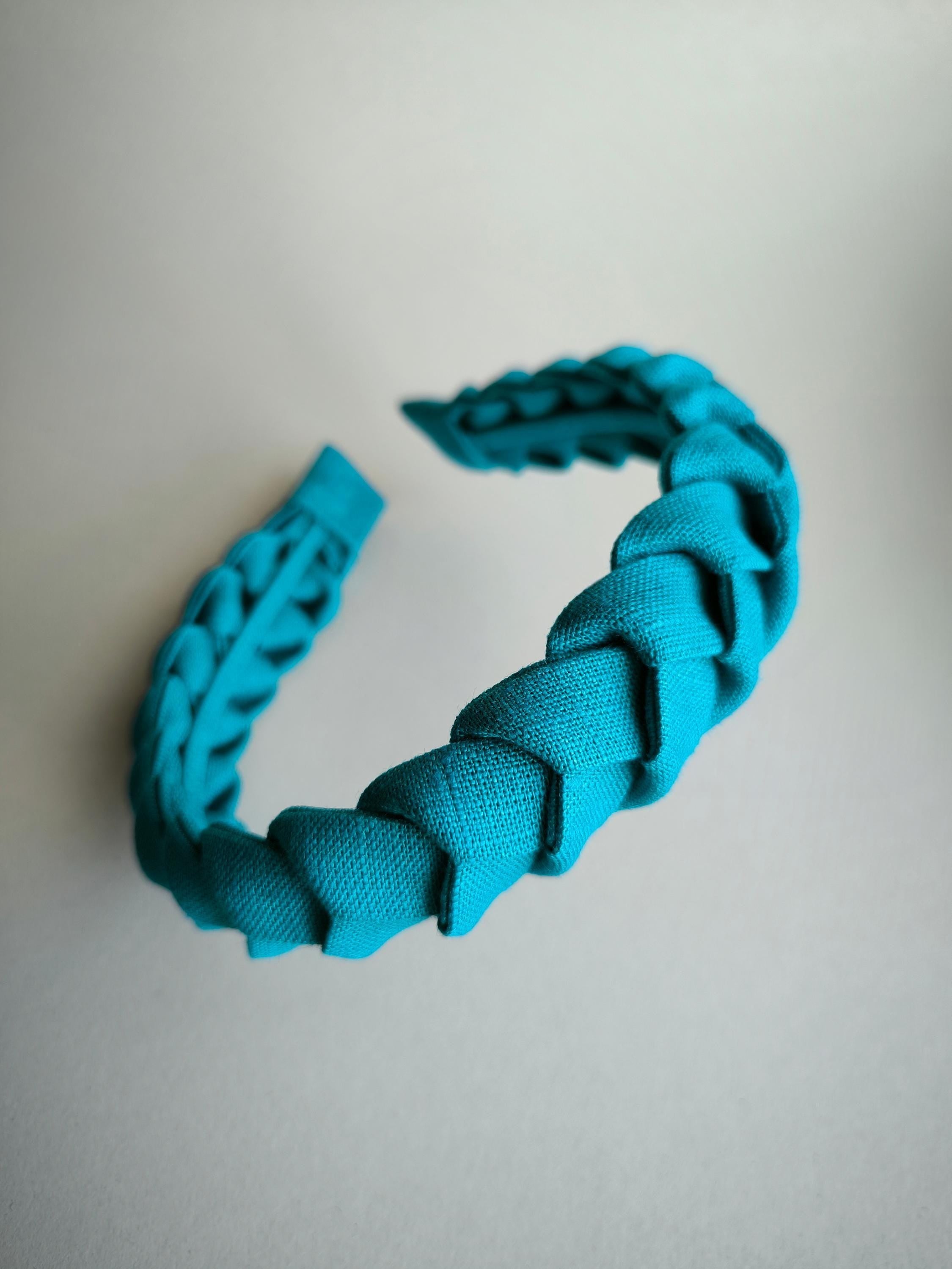 Aqua Blue Linen Braided Hairband