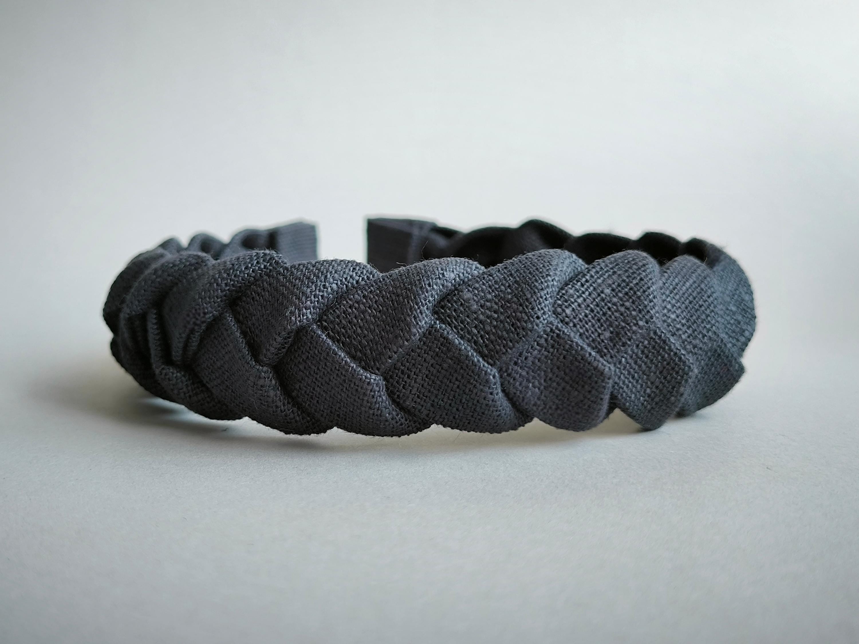 Braided Graphite Linen Hairband: Handmade Women's Headband