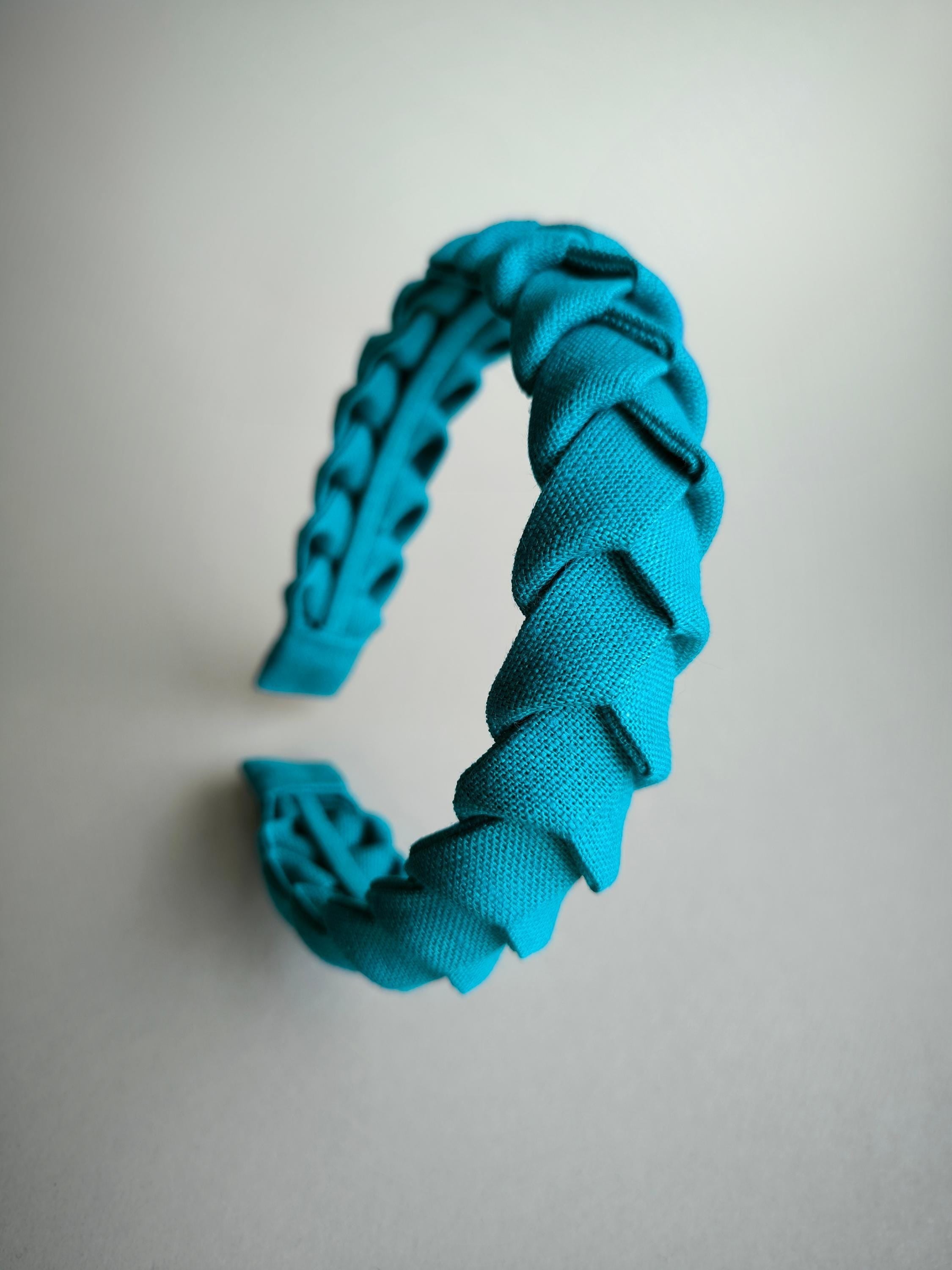 Aqua Blue Linen Braided Hairband