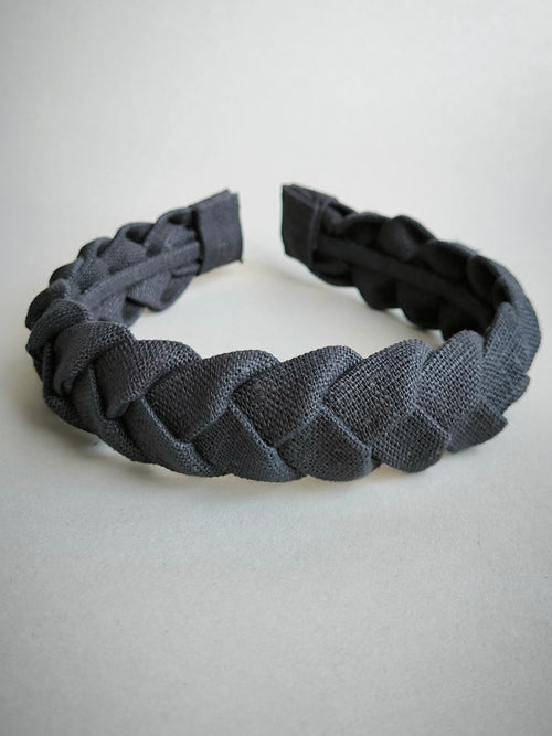 Braided Graphite Linen Hairband: Handmade Women's Headband