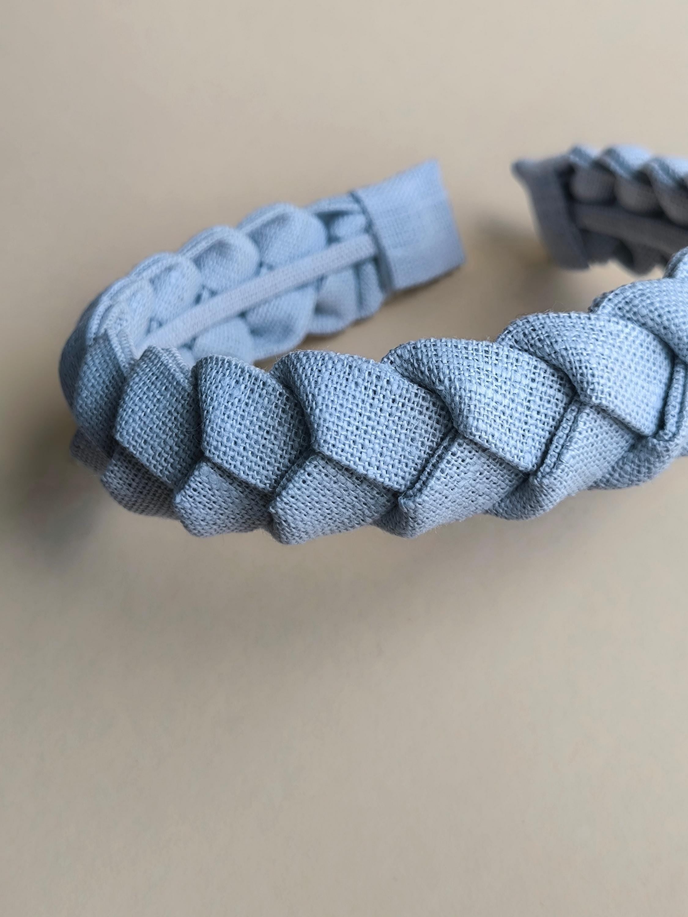 Braided Linen Hairband: Light Grey Boho Hair Wrap