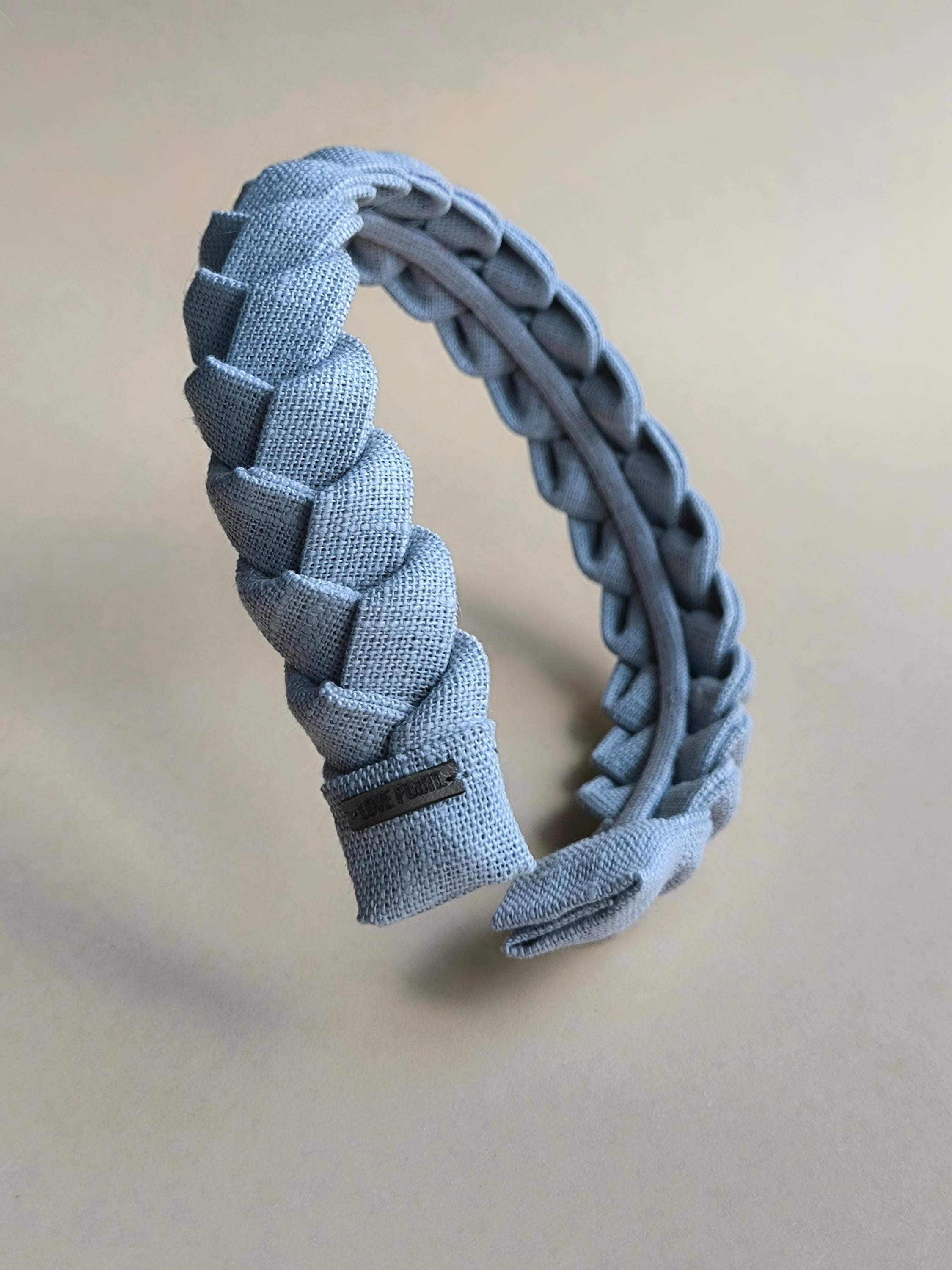 Braided Linen Hairband: Light Grey Boho Hair Wrap